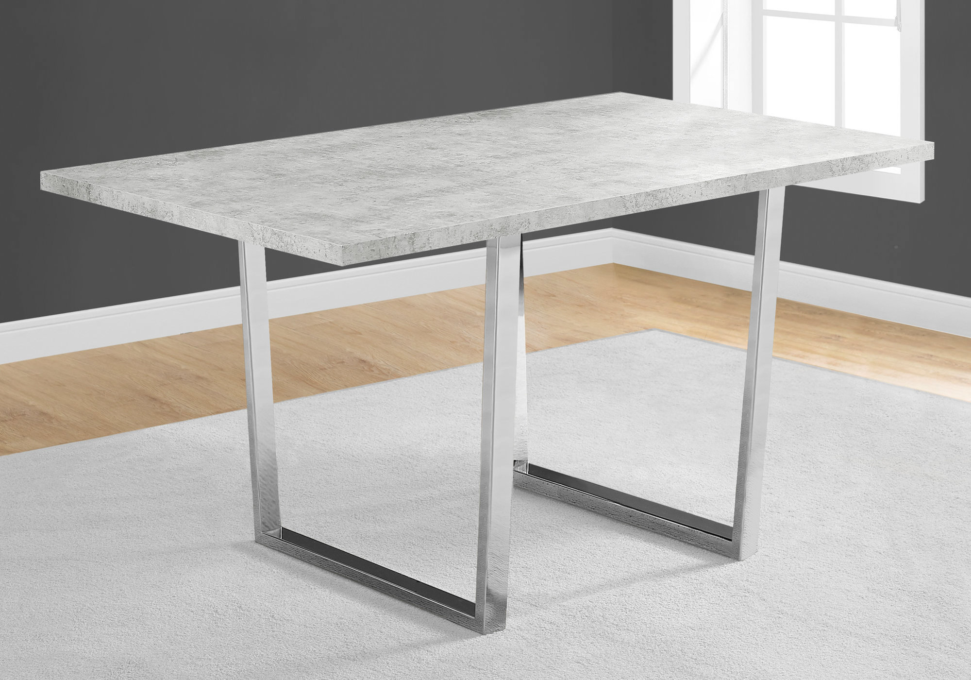 DINING TABLE - 36"X 60" / GREY CEMENT / CHROME METAL